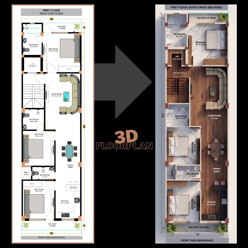 3D floor plan top view sample